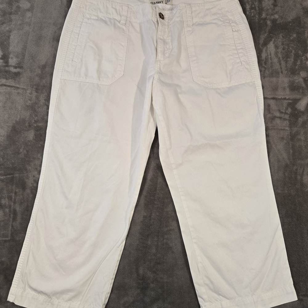 Old Navy White Wide Leg Capri Pants Utility Pocket Sz 10 (015)